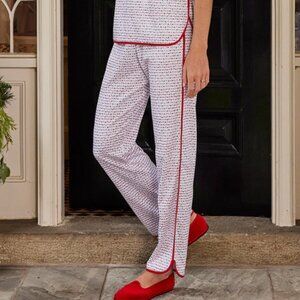 LAKE Pima Cotton Pajama Bottoms Pants in Classic Red Garland - XS Cropped